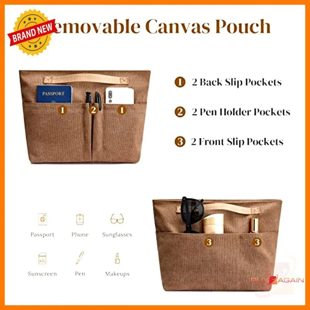 Large Genuine Leather Tote Bag with Removable Organizer for Work